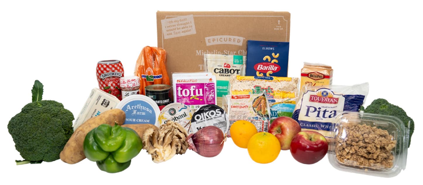 Epicured food box with fresh groceries and pantry staples